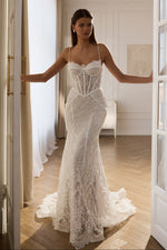 Lace Corset Mermaid Wedding Dress with Spaghetti Straps