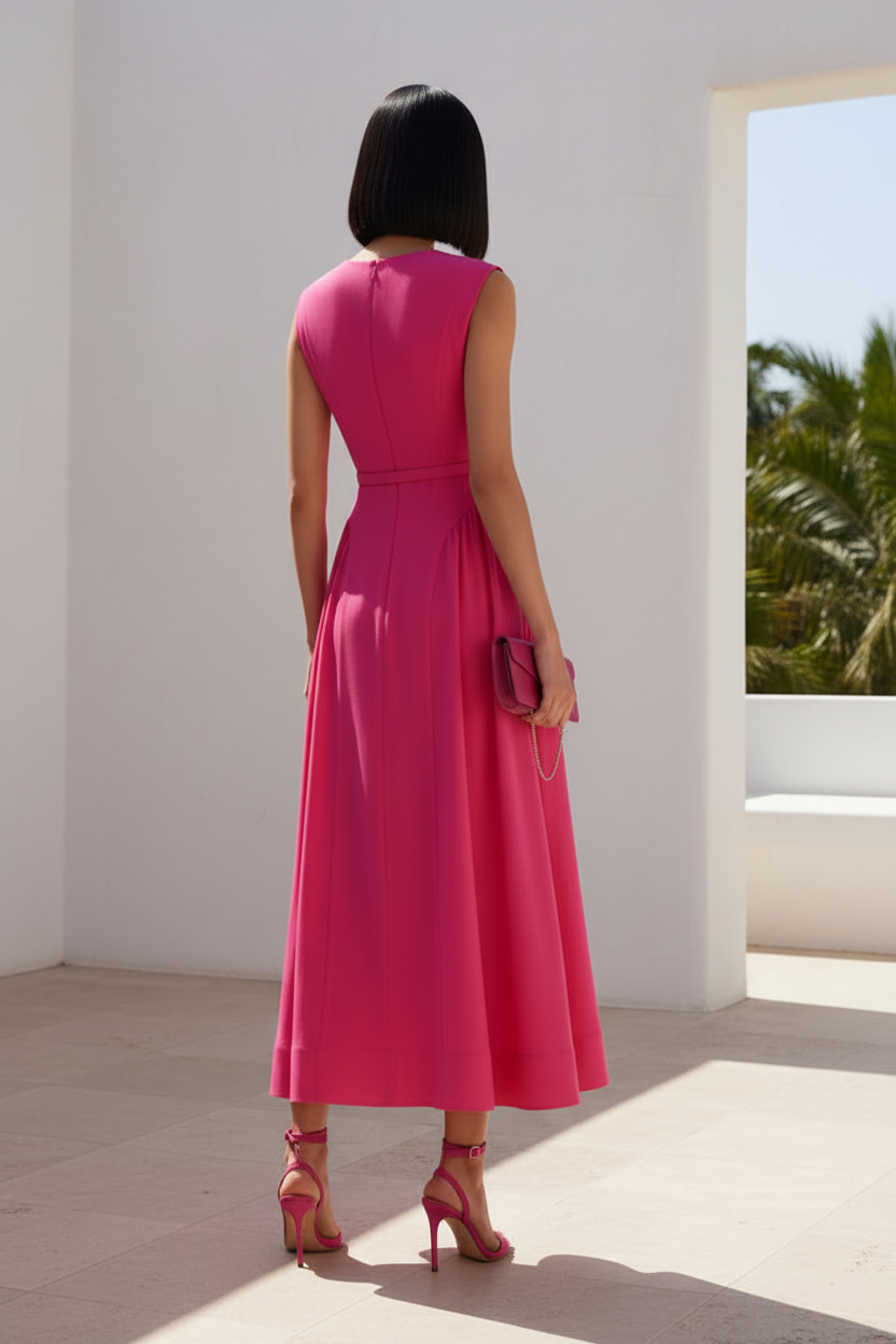 Sleeveless Side-Pleated A-Line Dress