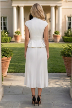 Peplum Pleated Midi Dress with Frog Closures