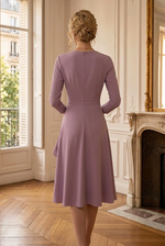 Pleated Surplice Midi Dress with Cascading Ruffle