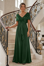 Twist-Front V-Neck Satin A-Line Maxi Dress