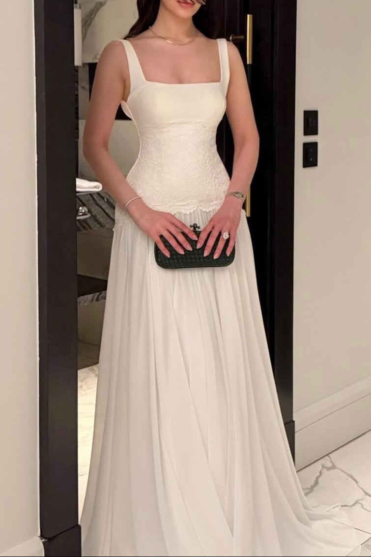Long Sleeve Lace Square Neck A-Line Wedding Dress