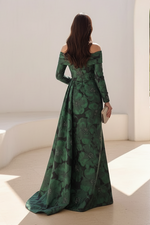 Off-the-Shoulder Floral Gown with Side Drape