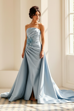 Strapless Satin Gown with Overskirt