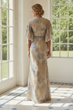 Floral Embroidered V-Neck Evening Gown