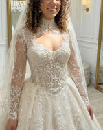 Long Sleeve Illusion Lace Corset Ball Gown