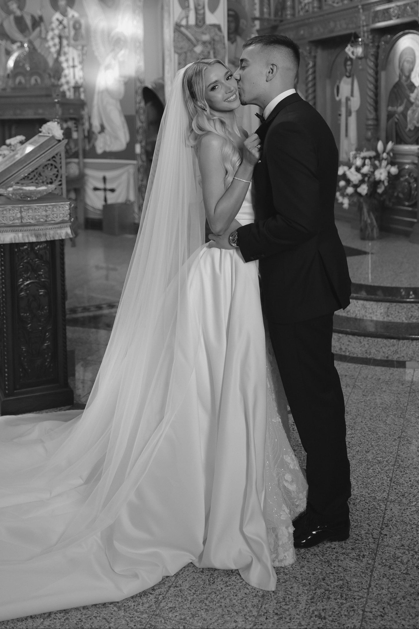 Strapless Ruched Wedding Dress with Overskirt