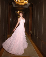 Ruffled Halter Neck A-Line Evening Gown