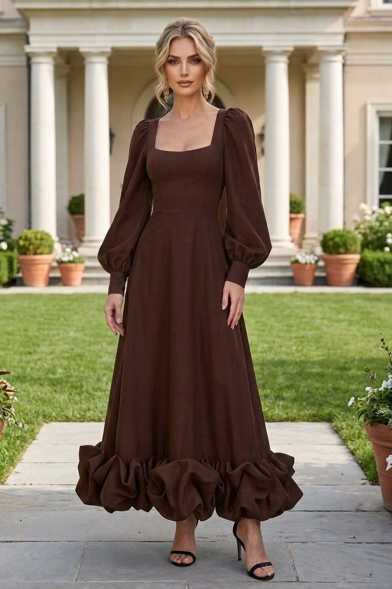 Square Neck Maxi Dress with Bubble Hem
