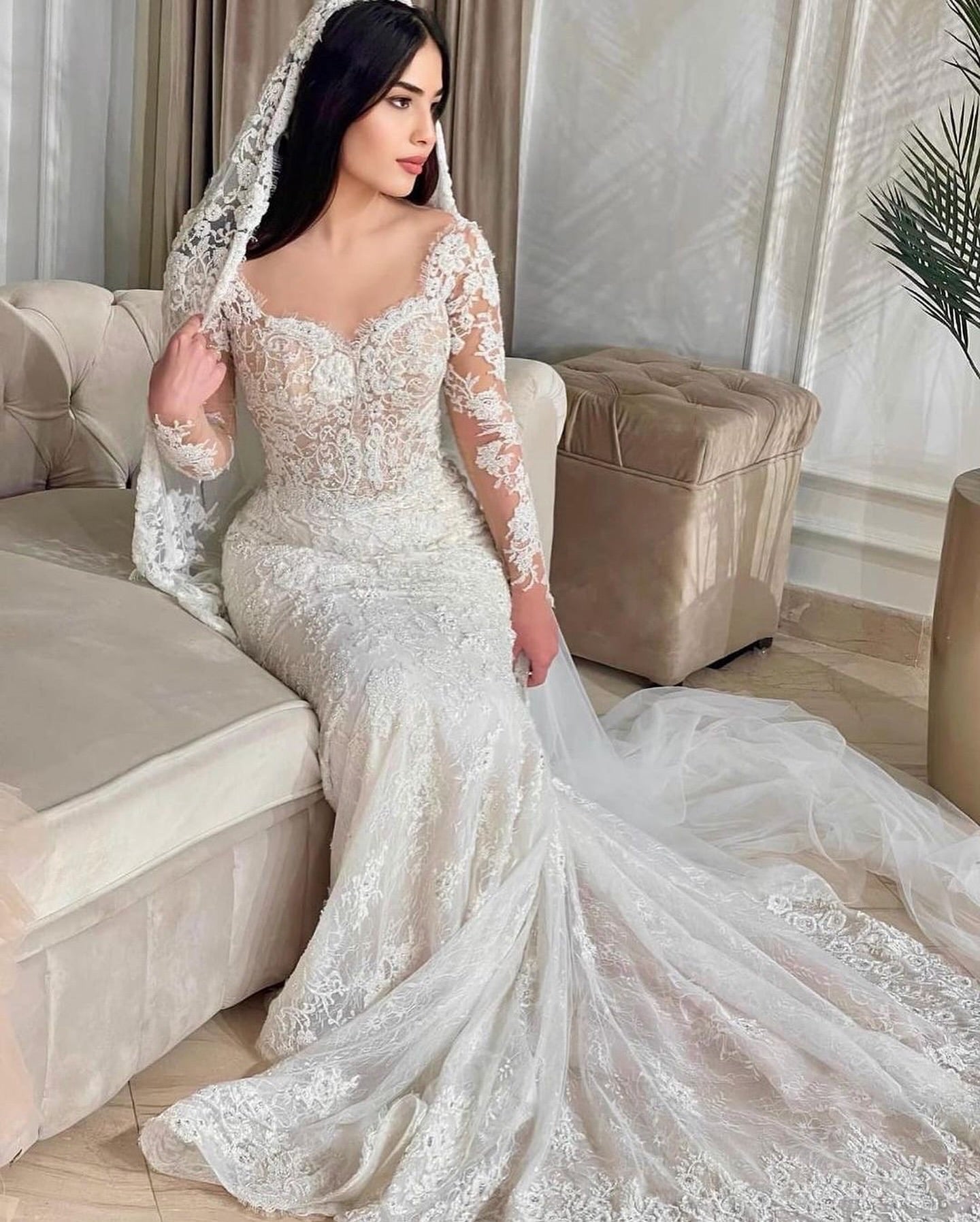 Illusion Long Sleeve Lace Mermaid Wedding Dress