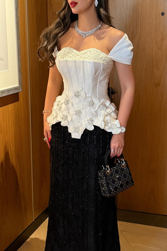 Sweetheart 3D Flower Corset and Maxi Skirt Set