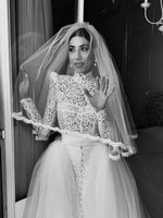High Neck Lace Mermaid Wedding Dress with Detachable Train