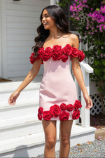 Off-the-Shoulder 3D Floral Applique Mini Dress