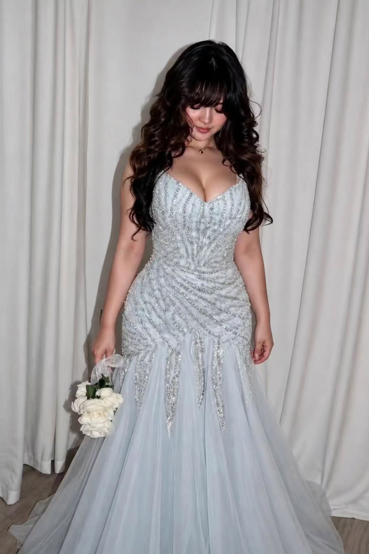 Beaded Sweetheart Trumpet Gown with Tulle Skirt