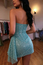 Strapless Corset Sequin Mini Dress with Side Drape
