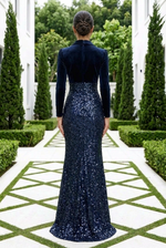 Velvet Bodice Sequin Mermaid Evening Gown