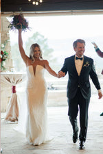 Strapless Deep V-Neck Sequin Wedding Gown