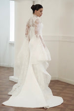 High Neck Mermaid Wedding Dress with Dramatic Lace Sleeves