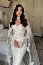 Off-Shoulder Lace Mermaid Bridal Gown with Train