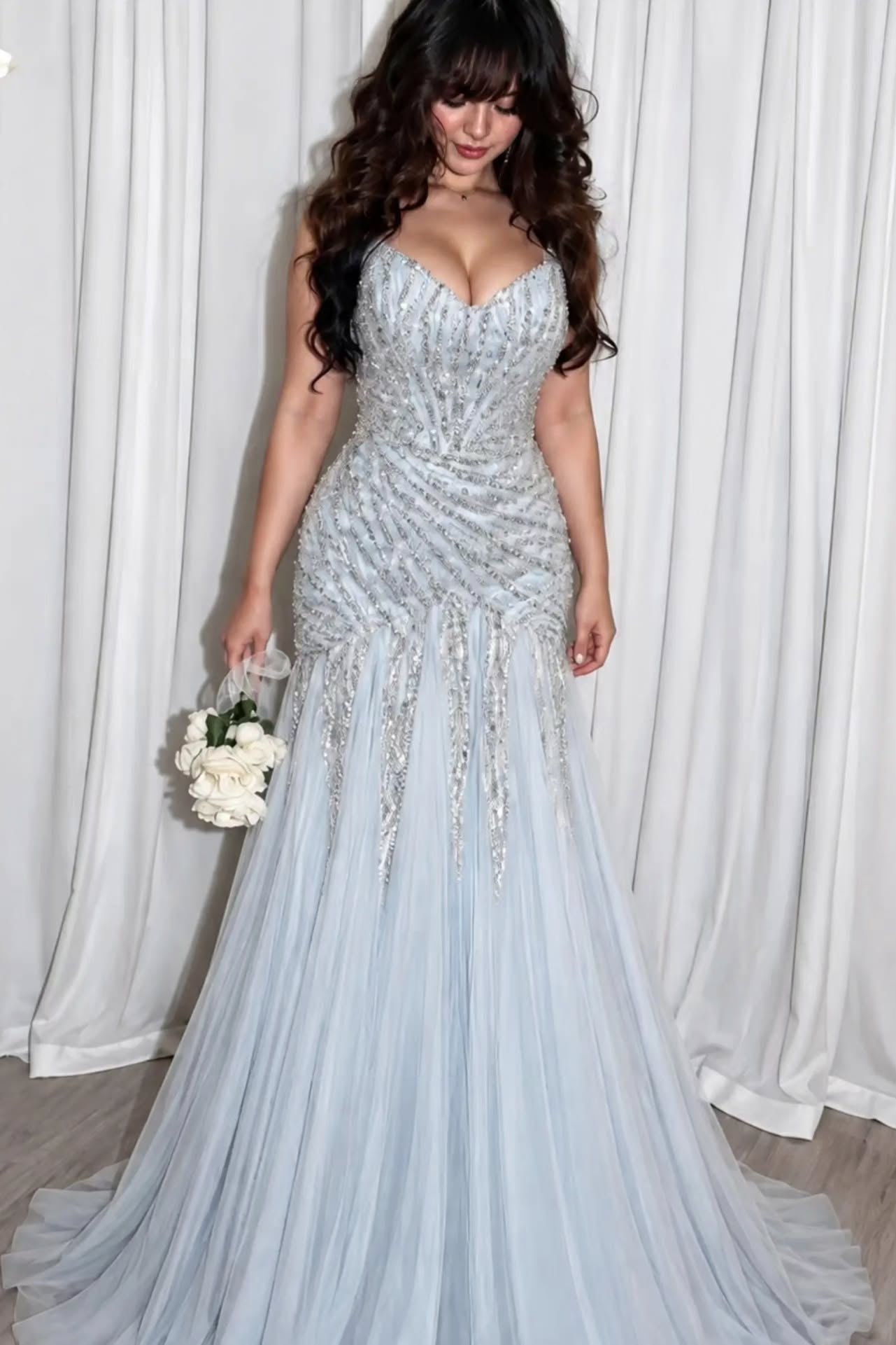 Beaded Sweetheart Trumpet Gown with Tulle Skirt