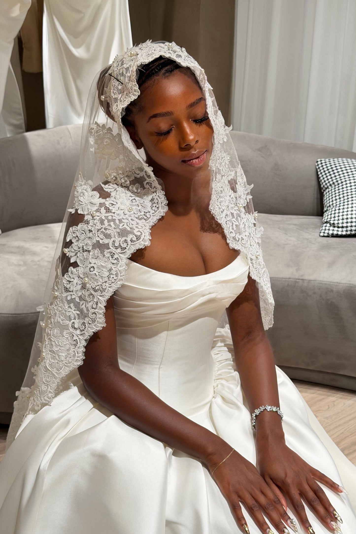Strapless Pleated Satin Ball Gown Wedding Dress
