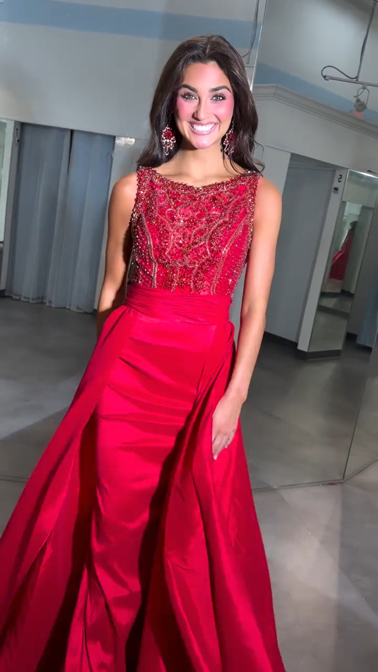 Beaded Bodice Ball Gown with Full Overskirt