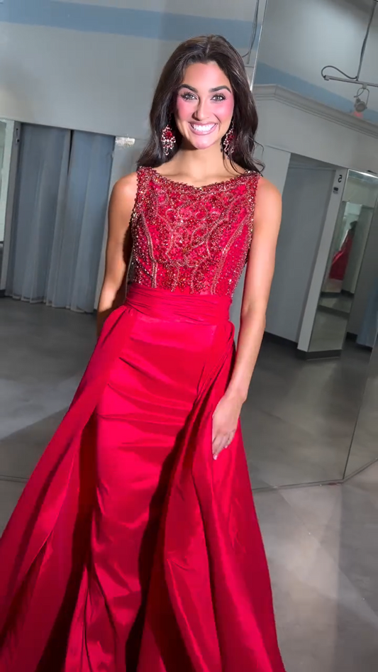 Beaded Bodice Ball Gown with Full Overskirt