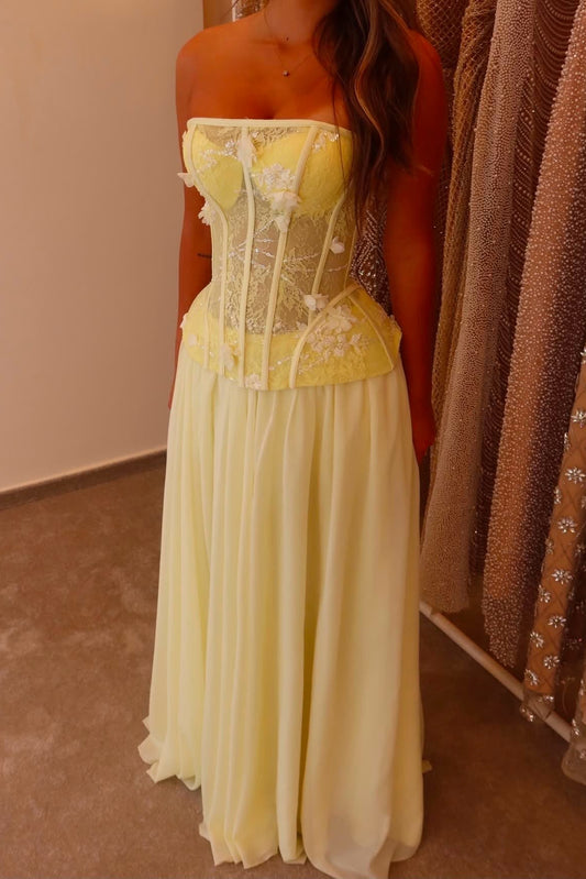 Strapless Lace Corset Floor-Length Evening Dress