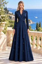 3D Floral Long Sleeve A-Line Evening Gown