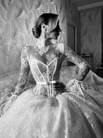 High Neck Lace Ball Gown Wedding Dress