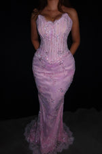 Strapless Corset Mermaid Gown with Lace Appliques