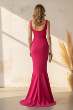 Magenta 3D Floral Neckline Mermaid Evening Dress