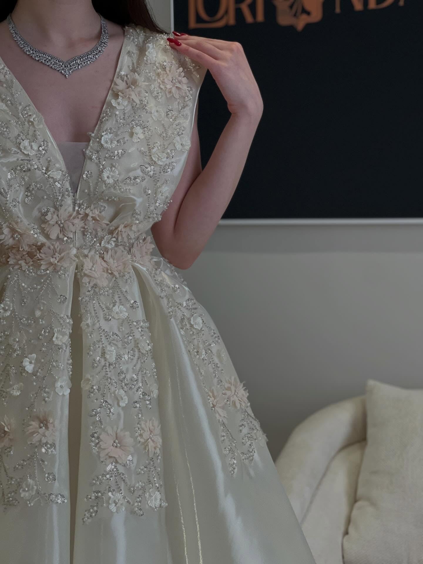 Floral Applique V-Neck A-Line Formal Gown
