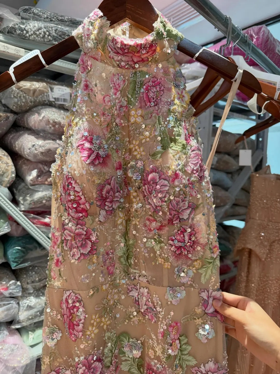 Embroidered Floral High Neck Mermaid Evening Gown