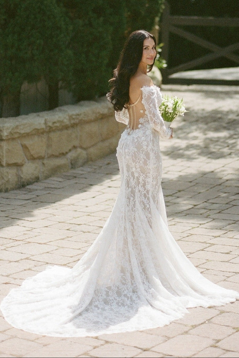 Off-the-Shoulder Long Sleeve Lace Mermaid Wedding Dress