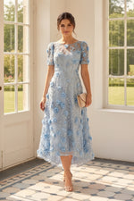 3D Floral Embroidered High Low Short Sleeve Dress