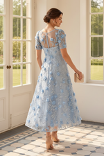 3D Floral Embroidered High Low Short Sleeve Dress