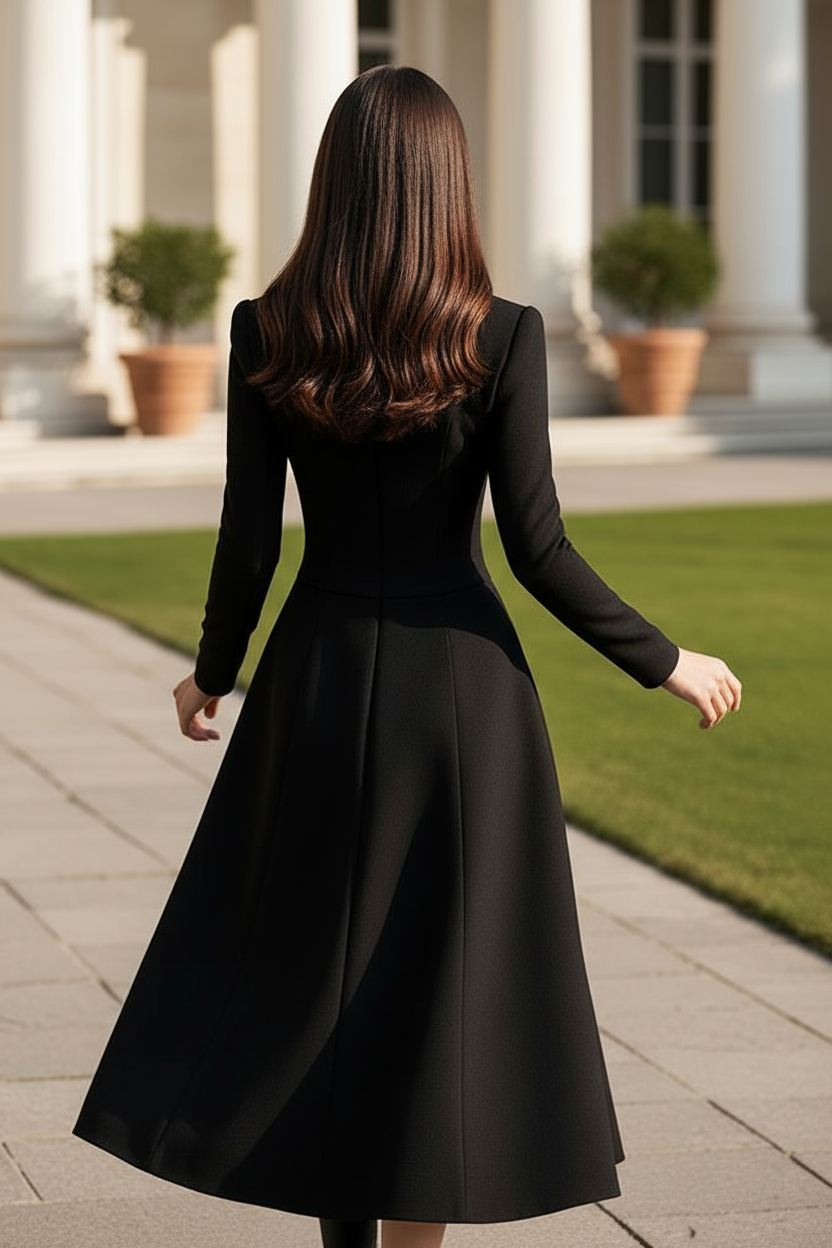 Double-Breasted Wide Lapel A-Line Midi Dress