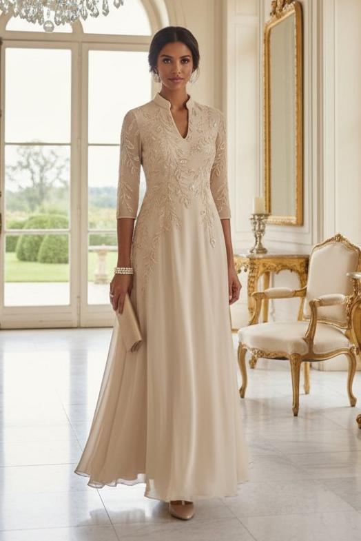 Sequined Mandarin Collar A-Line Maxi Dress