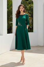 A-Line Midi Dress with 3/4 Sleeves and Pockets