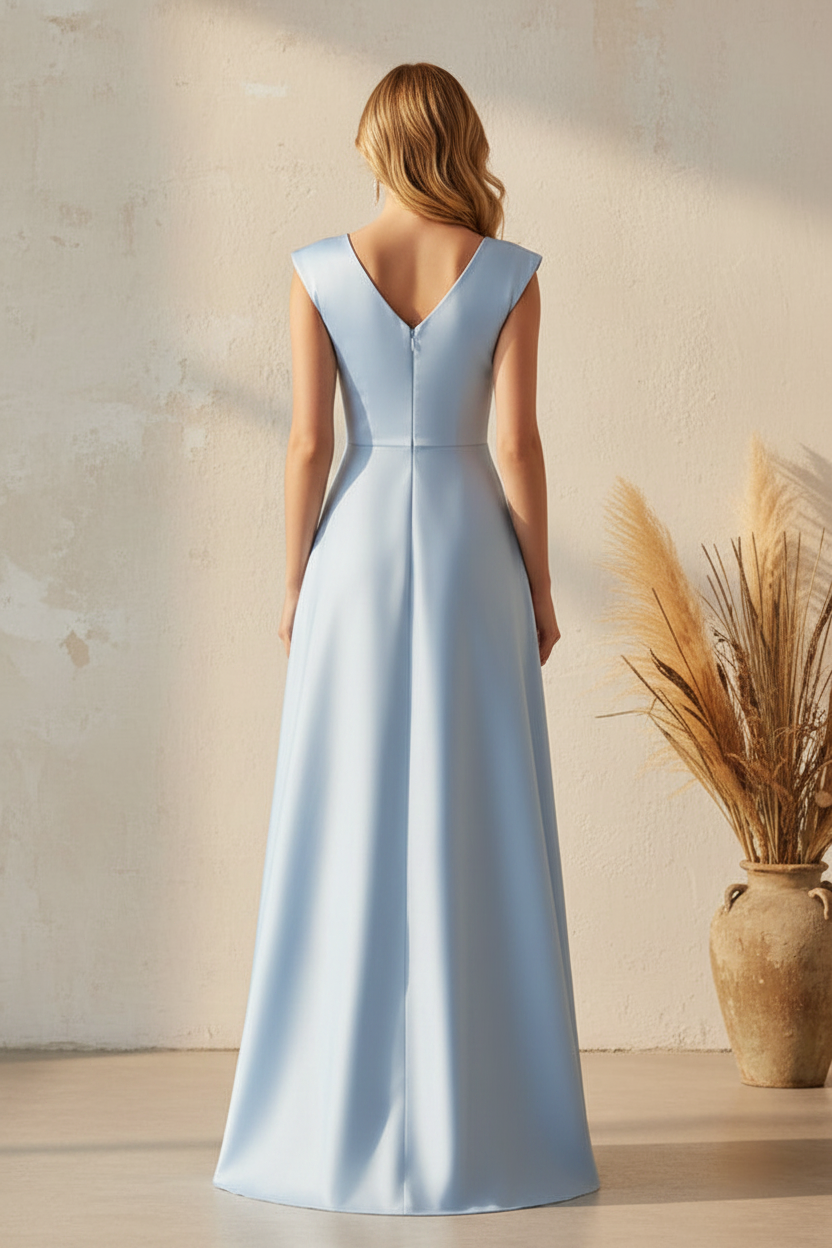 Cap Sleeve A-Line Evening Gown with Lace Appliques