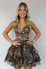 Animal Print Tiered Mini Dress with Cut-Outs