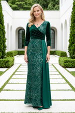 Velvet & Sequin Gown with Side Drape