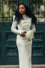 Long Sleeve Sheath Wedding Dress with Lace Mock Neck
