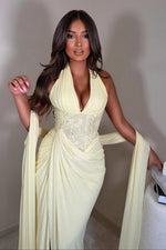 Halter Corset Gown with Draped Slit Skirt