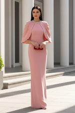 Embellished High-Neck Cape Sheath Gown
