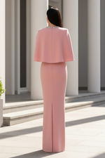 Embellished High-Neck Cape Sheath Gown