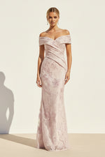 Off-the-Shoulder Floral Embroidered Evening Gown