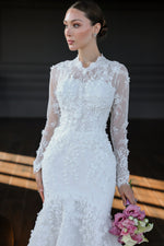 High Neck Lace Long Sleeve Mermaid Wedding Dress