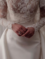High-Neck Lace Wedding Dress with Detachable Overskirt